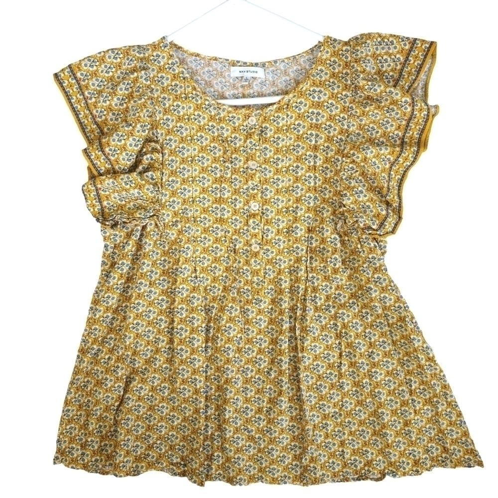 MAX Studio Gold and Blue Flutter Sleeve Top